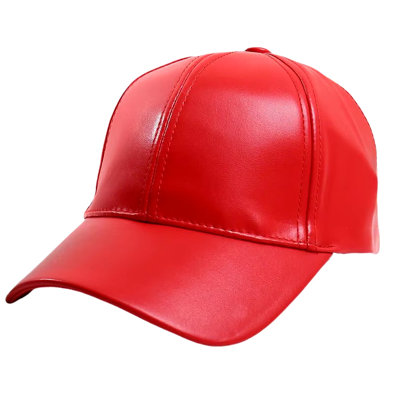 6 Panel PU Faux Leather Curved Baseball Cap Dad Hats for Women Men Red Pink Black Blue Brown